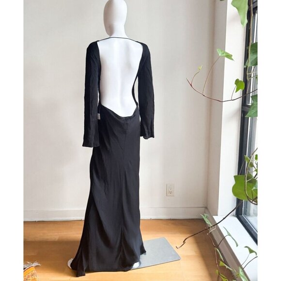 Zara Black Super Low Plunge Black Evening Gown Dress L - Picture 4 of 5